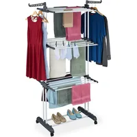 Relaxdays Turm Wäscheständer rollbar grau/weiß