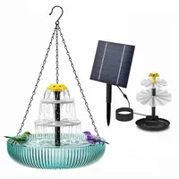 Srvillg Vogeltränke Solar Vogeltränke Hängend, 3-stufige Kaskadenbrunnen Deko, Für Garten & Terrasse, mit Solarpumpe und großem Wasserbecken