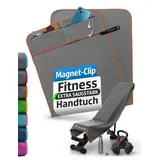 NirvanaShape Sporthandtuch Fitness-Handtuch mit Magnet-Clip, Mikrofaser Sporthandtuch, Microfaser, 2x Reißverschlusstaschen & Funktionaler Geräteüberzug, Ultra-Saugfähig grau|orange