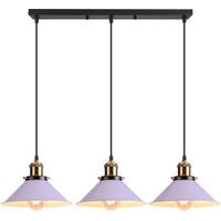 iDEGU 3-flammig Pendelleuchte, Retro Hängelampe Industrie Design Hängeleuchte 22CM Lampenschirm Vintage Lampe E27 Kronleuchter für Küche Esszimmer Café Bar Restaurant (Lila)