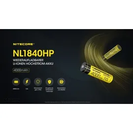 Nitecore 18650 Li-Ion Akku, NL1840HP, 4000mAh, mit Schutzschaltung