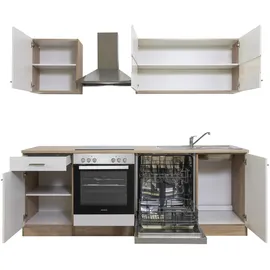 Respekta Küchenzeile Merle E-Geräte 220 cm mit Glaskeramikkochfeld weiß/eiche sägerau nachbildung
