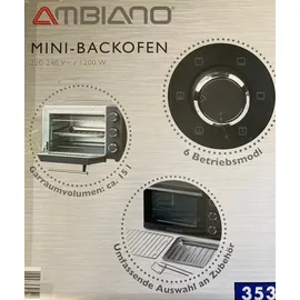 Ambiano Mini Backofen 1200 W Pizza Umluft Miniofen 15 L
