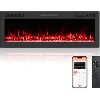 COSTWAY 50" Elektrokamin mit Heizung 750W/1500W, Einbaukamin Wandkamin mit Fernbedienung/App-Steuerung WiFi, 12 Flammenfarben & Timer 127x10x46cm - Schwarz