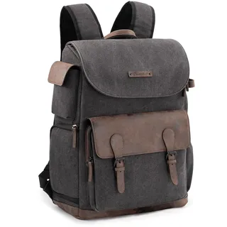Cwatcun Kamerarucksack Wasserbeständig Segeltuch Fotorucksack Professioneller Kameratasche Vintage Rucksäcke für spiegellose DSLR/SLR, kompatibel für Sony Canon Nikon, L, Schwarz