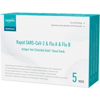 EUROPAPA 5x Corona Laientest Schnelltest und Grippe Test auf Covid-19 und Influenza A/B, Antigentest Selbsttest SARS-CoV-2 Flu A Flu B 3in1 Combo Rapid Test Cassette, für Zuhause, Einzelverpackt