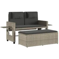 Furnicato Gartenbank Verstellbar mit Kissen Hellgrau Poly Rattan