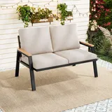 Gartenmöbel-set, Outdoorsofa, 2-sitzer-sofa, Verzinkter Stahl, Handläufe Aus Holz-kunststoff-verbundwerkstoff, Industriestil, Graubeige