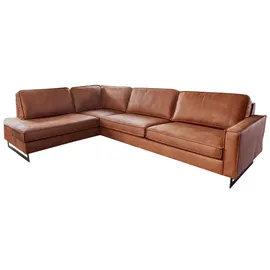 KAWOLA Ecksofa VILNIUS 3-Sitzer mit Recamiere links Kunstleder mit Lederanteil cognac