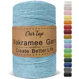 OurTop Premium Makramee Garn Hellblau, 3mm x 300m Macrame Cord Makramee Schnur Makramee Kordel, Garn für DIY Handwerk, Weben Dekoration, Hängepflanze Pflanze Aufhänger