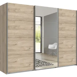 Schwebetürenschrank WIMEX "Ernie Kleiderschrank mit Spiegel, Made in Germany TOPSELLER", beige (hickoy, oak, nachbildung), B:270cm H:210cm T:65cm, Schränke, Schlafzimmerschrank weiß/beton 270cm Breit Preisknaller Basic, Topseller
