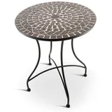 Raburg Gartentisch Mosaiktisch, Balkon- und Terrassentisch, 60 cm Ø, 72 cm hoch, Mayla (rund), liebevolle Handarbeit, Mosaikmuster, schwarzes Metallgestell grau