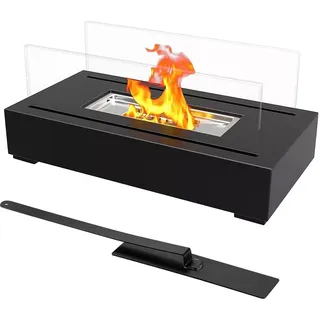 Ethanol Tischkamin, Tragbarer Bio Ethanol mit Glas Kamin Rechteckiger Bioethanol Tischkamin Deko Bio Ethanol Kamin (Black)