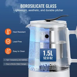 Vevor Wasserstoff-Wasserkrug-Generator, 1,5 L Wasserstoffgenerator-Wasserkocher mit Großer Kapazität, SPE- und PEM-Technologie, Wasserstoffreicher Wasserionisierer zum Aufbrühen von Kaffee oder Tee