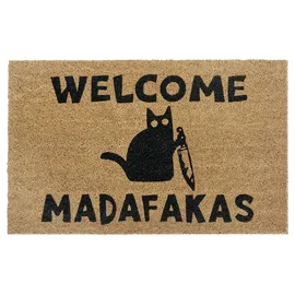 HANSE HOME Kokos Fußmatte für Innen - Schmutzfangmatte Natur, Kokosmatte Katze Welcome Madafakas, Fußabtreter Wetterfest und rutschfest für Flur, Terrasse, Eingangsbereich - 45x75cm