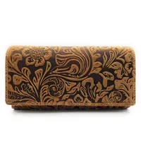 JOCKEY CLUB Geldbörse echt Leder Damen portemonnaie mit RFID Schutz "Liane", florale Prägung, Reißverschluss Münzfach, cognac braun braun