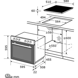 GGV Exquisit Exquisit Einbauherd-Set Backofen EHE10156-U-020 Set inox | Energieeffizienzklasse A | 59 l Garraum | Grill | Umluft Glaskeramikkochfeld | rahmenlos | Einbaubackofen 60 cm