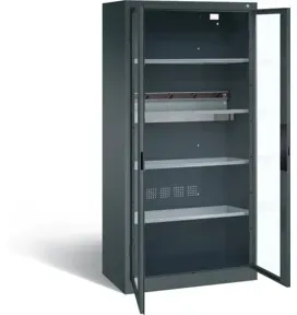 C+P Akku-Ladeschrank für 5 E-Werkzeuge, Sichtfenster, H1950xB930xT500mm, Anthrazitgrau