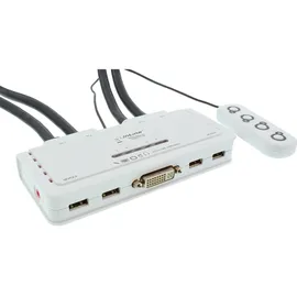 InLine KVM Switch, 4-fach, DVI-D, USB, mit Audio, integr. Kabel