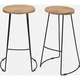 sweeek - 2er Set Barhocker aus Mangoholz und Stahl, Fußstütze, 75 cm