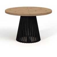 Runder Ausziehbarer Tisch für Esszimmer, DOVER - Industrial/Loft Still mit Lamellenbeine, Durchmesser: 90 / 190 cm, Farbe: Eiche Artisan / Schwarz