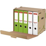 Esselte Eco Archiv-Container, Aufbewahrungsbox für 5 A4 Ordner, Lagerbox mit Deckel, Transportbox mit Griffen, 100 % recycelte Wellpappe, 100 % recycelbar, 1 Stück, Naturbraun, 623920