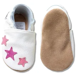 Krabbelschuhe weiß mit pinken Sternchen 16/17 (0 - 6 Monate) Krabbelsohle