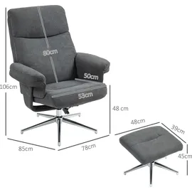 Homcom Relaxsessel Samt 78 x 106 x 85 cm Dunkelgrau mit Hocker