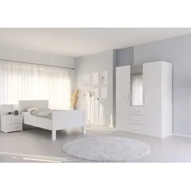 Rauch Schlafzimmer-Set RAUCH "Komplettschlafzimmer Schlafzimmer EVELYN", weiß (alpinweiß), Bett 100x200cm + ohne Matratze, B/H: 100cm x 200cm, Bett 100x200cm, Holzwerkstoff, Schlafzimmermöbel-Sets, Schrank und Bett in 2 Breiten, Nachttisch mit Paneel MADE IN