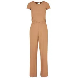 URBAN CLASSICS Ladies Rib Wid Leg Jumpsuit - Beige - S