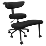 Bürostuhl mit gekreuzten Beinen, ergonomischer Kniestuhl mit verstellbarer Höhe, Lendenwirbelstütze, um 360 Grad drehbarer Fußstütze und Rolle... - Schwarz