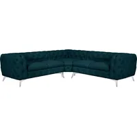 Chesterfield-Sofa LEONIQUE "Glynis L-Form", blau (petrol), H:75cm T:264cm, Struktur (100% Polyester), Samtoptik (100% Polyester), Sofas, aufwändige Knopfheftung, moderne Chesterfield Optik, Fußfarbe wählbar
