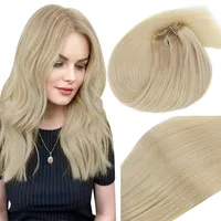 Vivien Extensions Tressen Echthaar Remy Extensions Echthaar Tressen Ombre Aschblond zu Mittelblond mit Platinblond Tressen Echthaar Extensions 40cm 100g #18/22/60