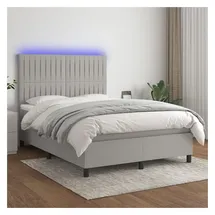 vidaXL Boxspringbett mit Matratze & LED Hellgrau 140x200 cm Stoff