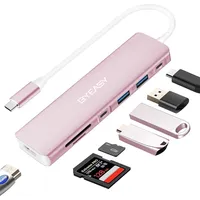 BYEASY USB C Hub, 7 in 1 USB C Splitter mit 4K HDMI, SD/TF Kartenleser, 100W Power Delivery, 0.71ft Kabel Ultra Slim USB C Adapter Kompatibel für Laptop und andere Typ C Geräte Rosa