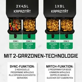 GOURMETmaxx Doppelkammer Heißluftfritteuse 2 x 4,5 l schwarz