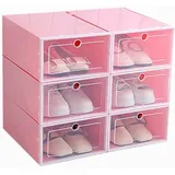 Gotoger 6-teilige Schuhbox in Bonbonfarben, transparente Kunststoff-Schuhaufbewahrungsbox, Schuhschrank, Schublade, rechteckig, Rosa