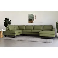 PLACES OF STYLE Wohnlandschaft »Pinto, 350 cm, U-Form, XXL, mit Ottomanen«, Cord, Feincord, Luxus-Microfaser Leder und Chenille grün