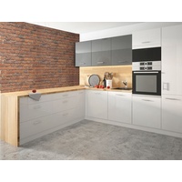 Küchenzeile 160x253cm L-Form 10-tlg. weiß / weiß-graphit Acryl Hochglanz Einbauküche Küchenblock Küche