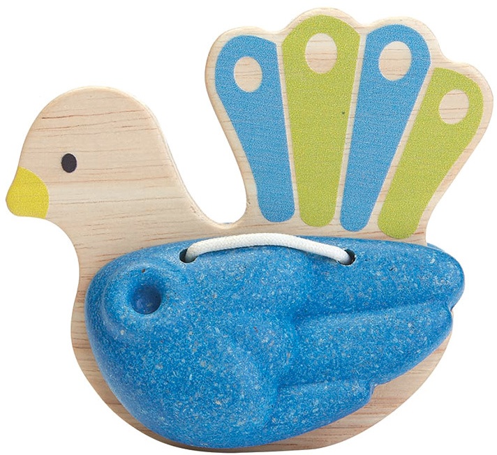 Plan Toys - Kastagnette PFAU aus Holz in blau