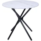 FurnitureR Runder Esstisch aus Holz, 80 cm, skandinavischer Küchentisch für Esszimmer, weißer Marmor-Stil und Schwarz (nur Tisch)