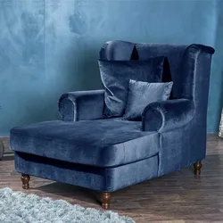 Longchair Landhaus Stil in Dunkelblau Samtvelours Bezug