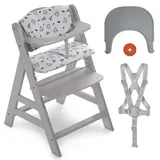 hauck Hochstuhl Alpha Plus Set mit Sitzauflage und Essbrett Click Tray - mitwachsender Kinderhochstuhl mit Kissen und Tablett - Grau