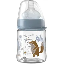 Nip – Weithalsflasche Glas | 120ml | Babyflasche mit Silikontrinksauger und Ventil für optimalen Lufteinstrom. Babyflasche aus bruchfestem Glas | Sauglochgröße S, Boy
