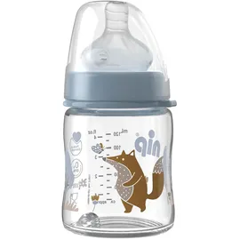 Nip – Weithalsflasche Glas | 120ml | Babyflasche mit Silikontrinksauger und Ventil für optimalen Lufteinstrom. Babyflasche aus bruchfestem Glas | Sauglochgröße S, Boy