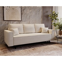 Home Collective Sofa 3-Sitzer Dreisitzer Schlafsofa, mit schwarzen Holzbeinen, und modischem Cordbezug, Beige Creme beige