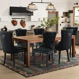 SoarTalent Samt-gepolsterte Esszimmerstühle im modernen Stil, Küchenstuhl mit Nagelkopfbesatz und Metallzugring, Naturholzbeine, 6 Stück, Schwarz