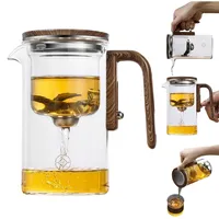 Enchanti Teekanne, Hexerei Teekanne, Glas Teekanne Mit Infusor, Wassertrennung Glas Teekanne Mit Holzgriff, Presse Klar Teekanne Mit Sieb, Enchantipot Magic Tea Pot Für Losen Tee, 700mL