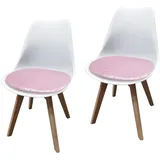 Hti-Living Esszimmerstuhl 2er Set Kunstleder rosa/weiß