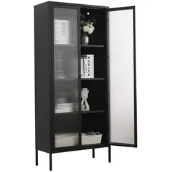 Mein-Regal Vitrine Glasgow 80x35x180cm Metall Glastüren schwarz